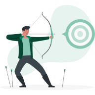 A man holding a bow and aiming at an archery target in front of him, illustrating the concept of goal tracking.