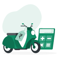 A scooter next to a calculator displaying the Two-Wheeler EMI Calculator