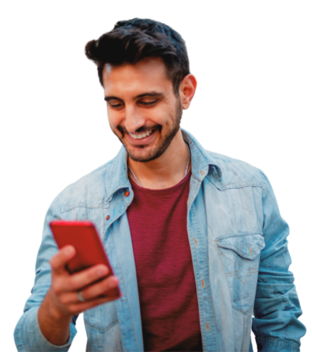 A boy holding a phone and using Spring Money tools to plan ahead for the future.